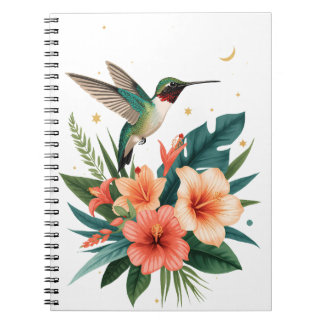Hummingbird Bloom Tropical Botanical Notebook Anteckningsbok