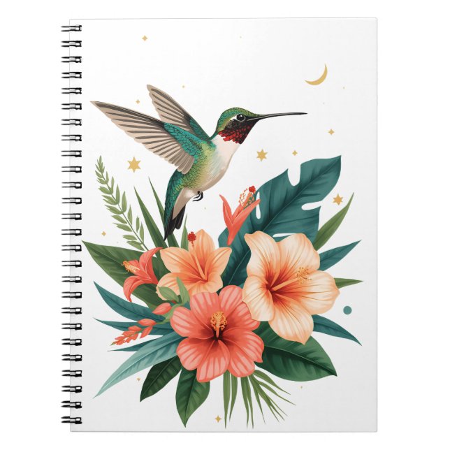 Hummingbird Bloom Tropical Botanical Notebook Anteckningsbok (Framsidan)