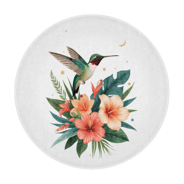 Hummingbird Bloom Tropical Cutting Board (Framsidan)