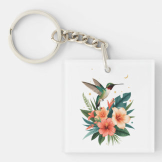 Hummingbird Bloom Tropical Keychain