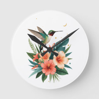 Hummingbird Bloom Tropical Wall Clock Rund Klocka
