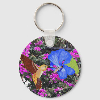 Hummingbird, Blue Hibiscus, & Bougainvillea Nyckelring