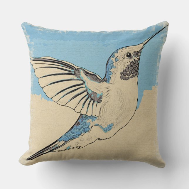 Hummingbird Blue Tan Kudde (Framsida)