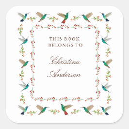 Hummingbird Bookplate Fyrkantigt Klistermärke