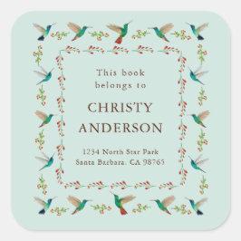 Hummingbird Bookplate Fyrkantigt Klistermärke