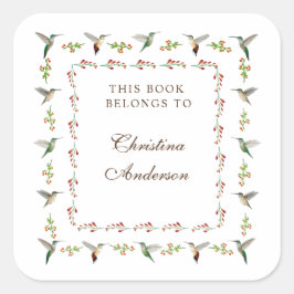  Hummingbird Bookplate Fyrkantigt Klistermärke