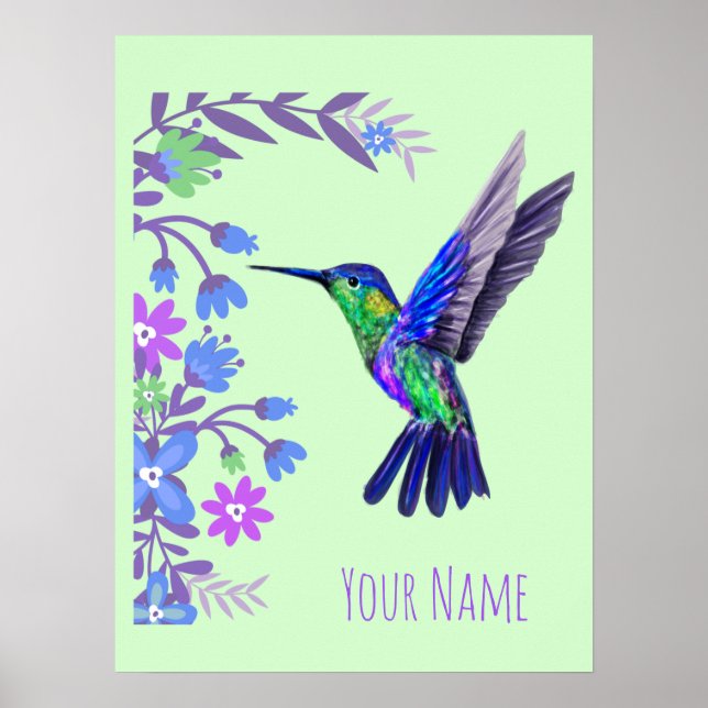 Hummingbird Botanical Flowers for bird älskare Poster (Framsidan)