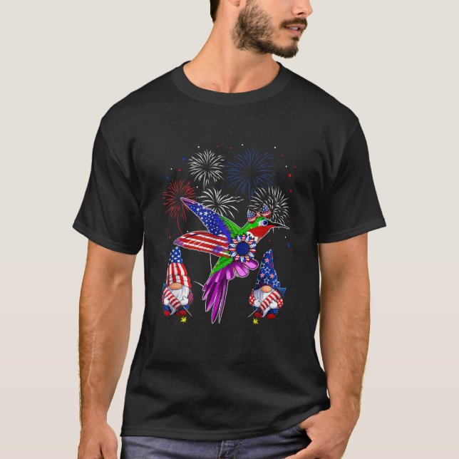 Hummingbird Bow Tie US Flagga Gnomes Solros 4th O T Shirt (Framsida)