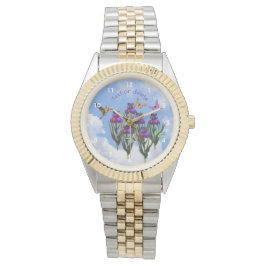 Hummingbird Butterflies Iris Flowers Personlig Armbandsur