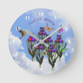 Hummingbird Butterflies Iris Flowers Personlig Rund Klocka