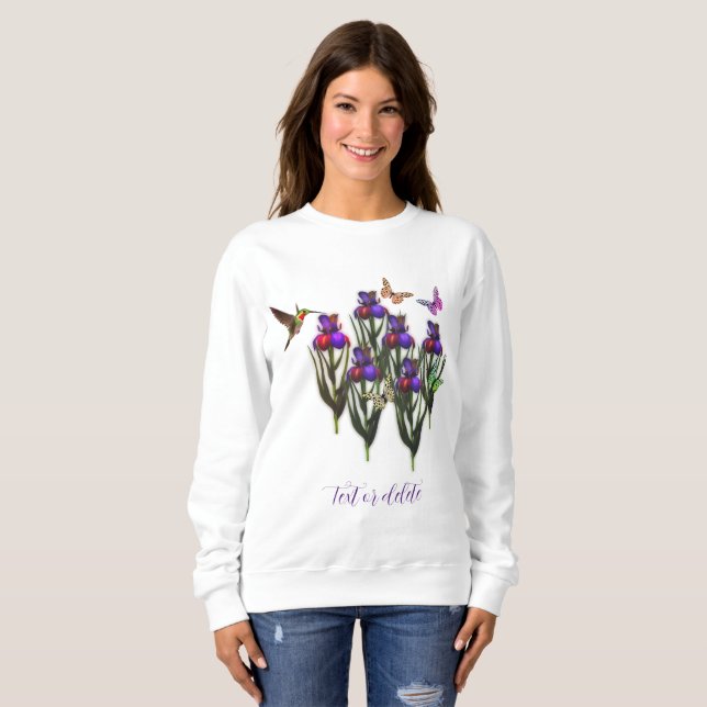 Hummingbird Butterflies Iris Flowers Personlig T Shirt (Hel framsida)