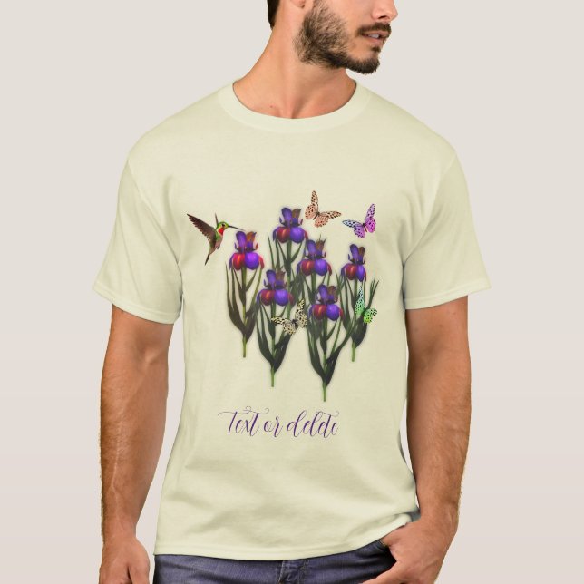 Hummingbird Butterflies Iris Flowers Personlig T Shirt (Framsida)
