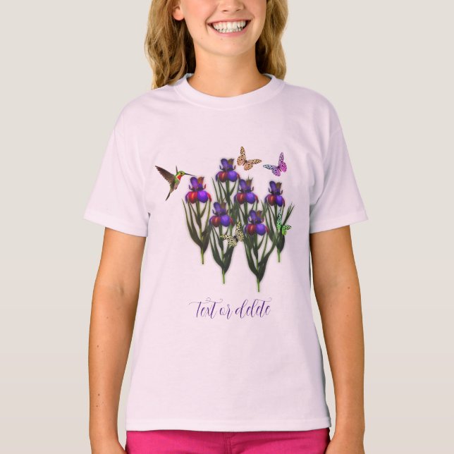 Hummingbird Butterflies Iris Flowers Personlig T Shirt (Framsida)