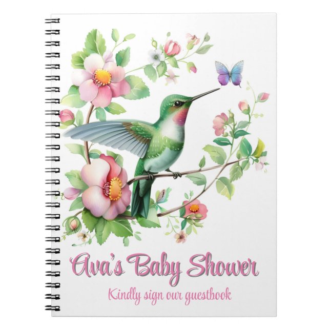Hummingbird & Butterfly Girl Baby Shower Guestbook Anteckningsbok (Framsidan)
