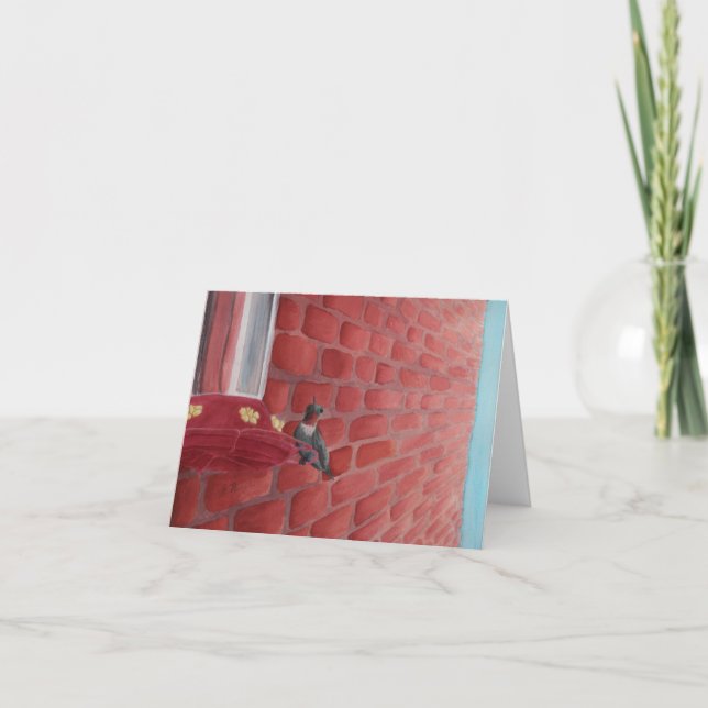 Hummingbird by a Brick Wall: Greeting Card 4" x 5, Helgkort (Framsida)