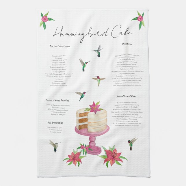 Hummingbird Cake Recipe Kitchen Towel Kökshandduk (Vertikal)