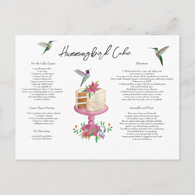 Hummingbird Cake Recipe Vykort (Framsida)