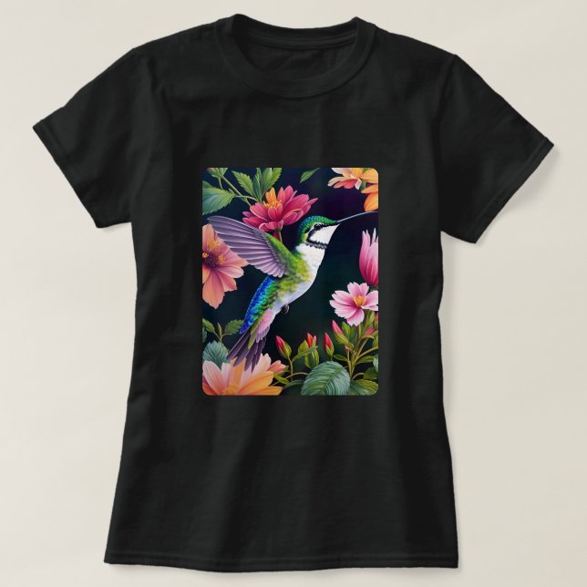 Hummingbird Color Flowers Art T Shirt (Design framsida)