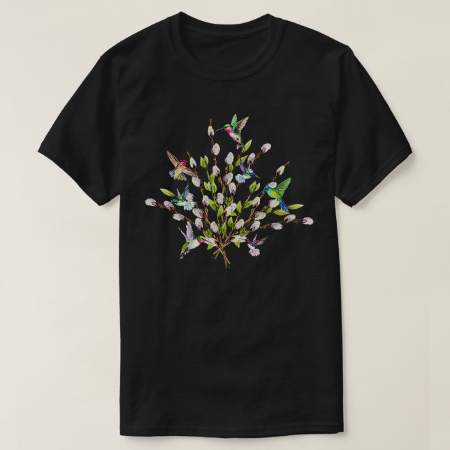 Hummingbird Dam Pussy Willow Flowers Tees for W T Shirt (Design framsida)