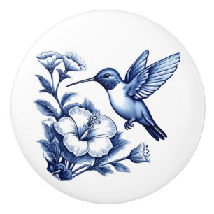 Hummingbird Delft Blue och White Bird Knopp
