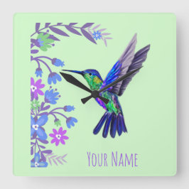 Hummingbird Design Botaniana Flowers Bird Älskare Fyrkantig Klocka