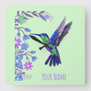 Hummingbird Design Botaniana Flowers Bird Älskare Fyrkantig Klocka