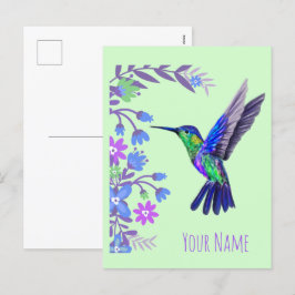 Hummingbird Design Botaniana Flowers Bird Älskare Helg Vykort