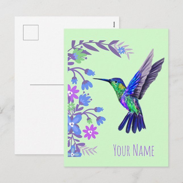 Hummingbird Design Botaniana Flowers Bird Älskare Helg Vykort (Fram/baksida)