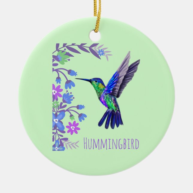 Hummingbird Design Botaniana Flowers Bird Älskare Julgransprydnad Keramik (Framsidan)