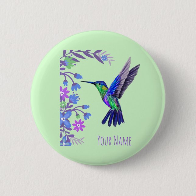 Hummingbird Design Botaniana Flowers Bird Älskare Knapp (Framsida)