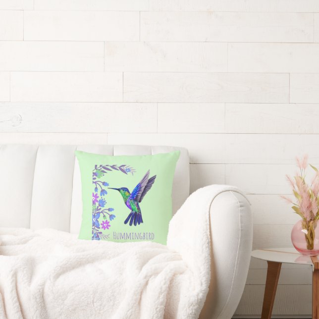 Hummingbird Design Botaniana Flowers Bird Älskare Kudde (Soffa)
