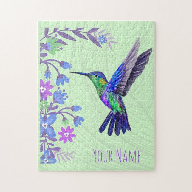 Hummingbird Design Botaniana Flowers Bird Älskare Pussel (Vertikal)