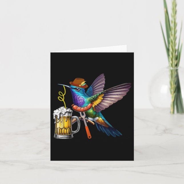 Hummingbird Drinking Beer med korvtyska Kort (Framsida)
