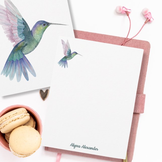 Hummingbird Elegant Watercolor Bird Art Monogram Anteckningskort (Skapare uppladdad)