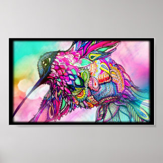 Hummingbird Fantasy Zen Art, Bright och färgstark Poster