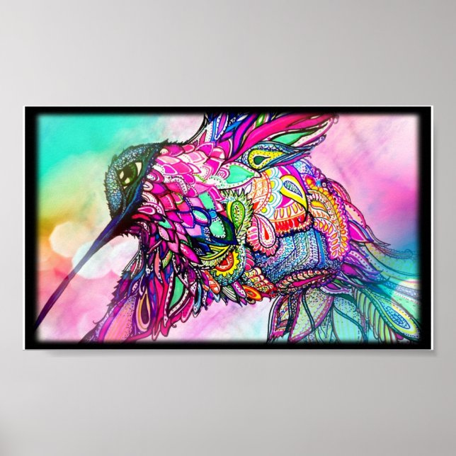 Hummingbird Fantasy Zen Art, Bright och färgstark Poster (Framsidan)