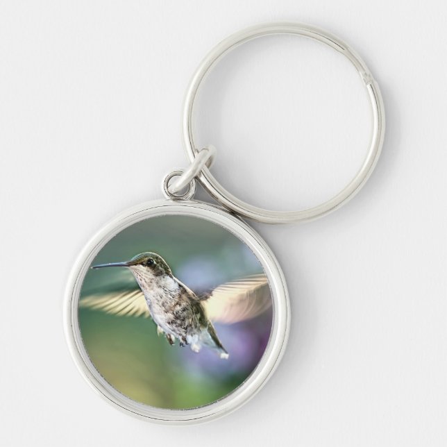 Hummingbird Flies Rund Silverfärgad Nyckelring (Framsidan)