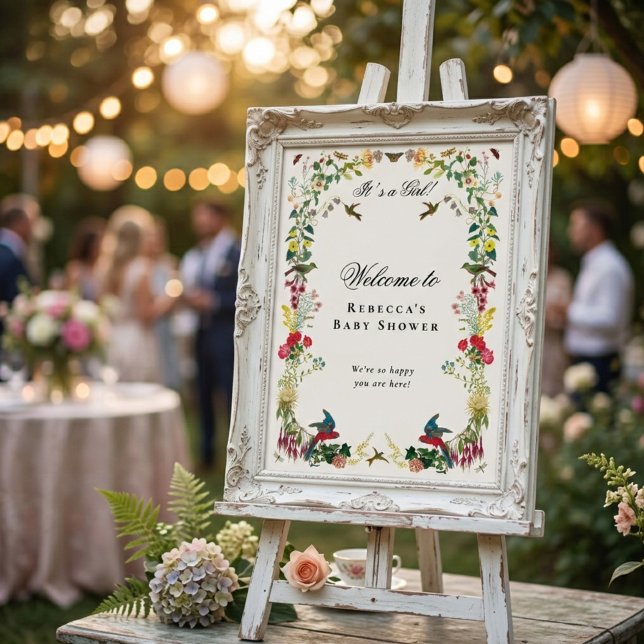 Hummingbird Floral Garden Baby Shower Welcome Poster (Skapare uppladdad)