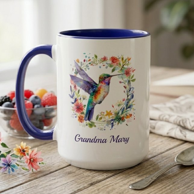 Hummingbird Floral Garden Wreath Grandma Mugg (Hummingbird Floral Garden Grandma Mug)