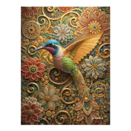 Hummingbird Floral Mosaic Art - Vibrant Nature Pos Fototryck