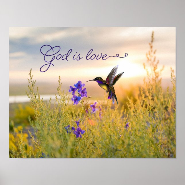 Hummingbird Flower Bible Verse God Is Kärlek Poste Poster (Framsidan)