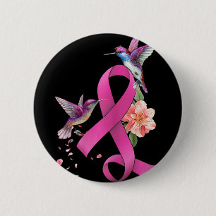 Hummingbird Flower Rosa Ribbon Breast Cancer Medve Knapp