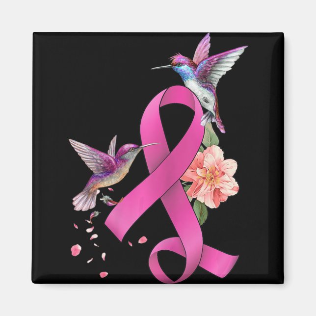 Hummingbird Flower Rosa Ribbon Breast Cancer Medve Magnet (Framsidan)