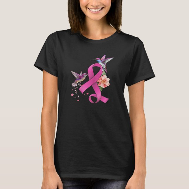 Hummingbird Flower Rosa Ribbon Breast Cancer T Shirt (Framsida)