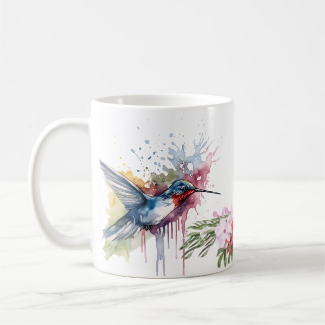 Hummingbird & Flowers Coffee Mugg | Vattenfärg Mug (Vänster)