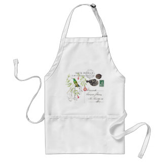 Hummingbird Flowers Fransk Ephemera Fish Apron Förkläde