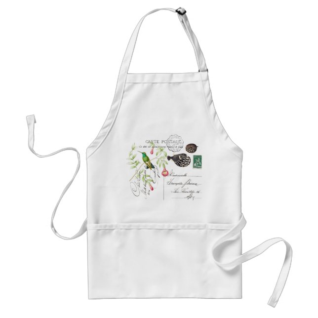 Hummingbird Flowers Fransk Ephemera Fish Apron Förkläde (Framsidan)