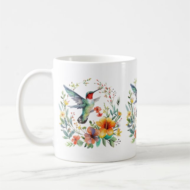 Hummingbird Flowers Mönster Kaffemugg (Vänster)