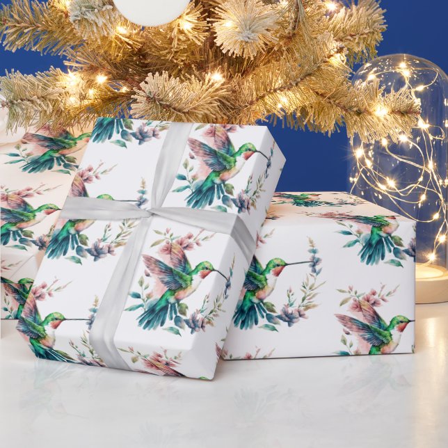 Hummingbird Flowers Mönster Presentpapper (Helgdagar)