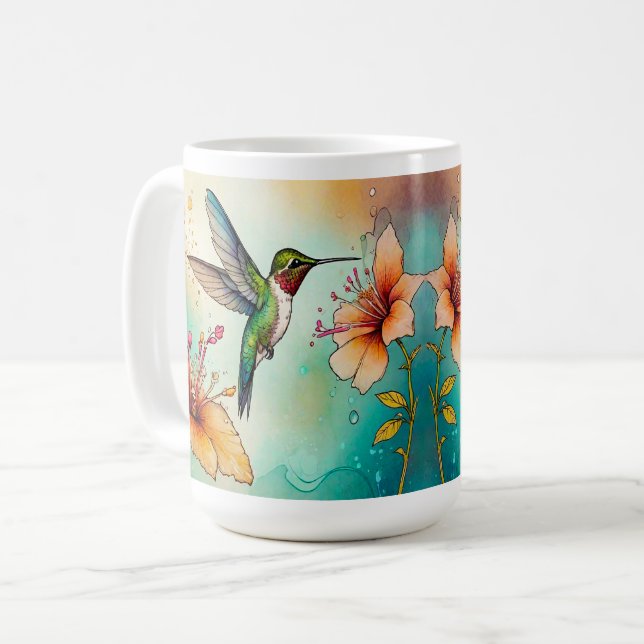 Hummingbird Flowers Personalize Kaffemugg (Framsida vänster)